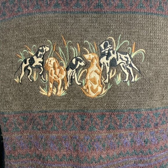 Vintage London Fog Hunting Dogs Sweater Embroidered Grandpa Dad Crewneck - Picture 2 of 11
